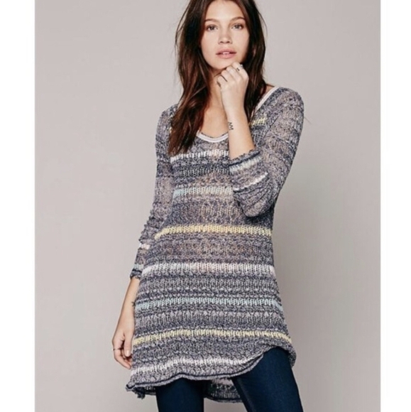 Free PEOPLE striped loose knit crochet pullover sweater life's a beach xs - Picture 10 of 11